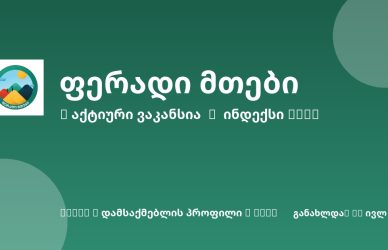 Green banner with a circular logo on the left and large white Georgian headline text in the center; decorative circles in the corners.